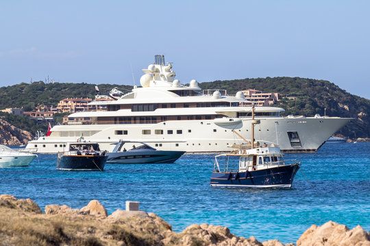 Luxury yachts at Porto Cervo bay at Sardinia Island, Italy