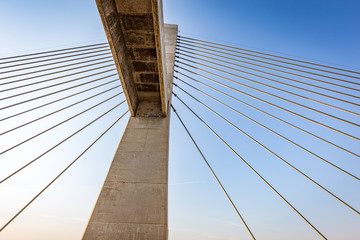 Obraz premium Cable-stayed bridge over Parana river, Brazil. Border of Sao Paulo and Mato Grosso do Sul states