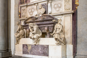 Grave of the Italian sculptor, painter, architect, poet, and engineer Michelangelo Buonarroti  in Basilica of Santa Croce, Florence