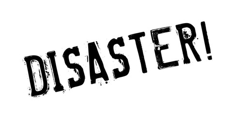 Disaster rubber stamp. Grunge design with dust scratches. Effects can be easily removed for a clean, crisp look. Color is easily changed.