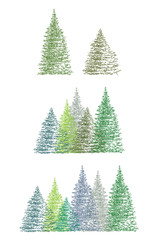 Set of colorful hand drawing Christmas tree vector illustration