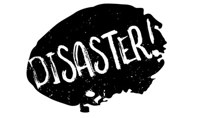 Disaster rubber stamp. Grunge design with dust scratches. Effects can be easily removed for a clean, crisp look. Color is easily changed.