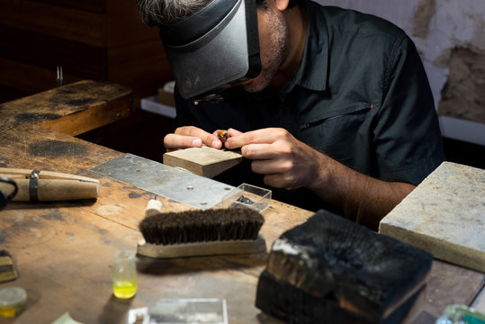 Jeweler working on his workshop