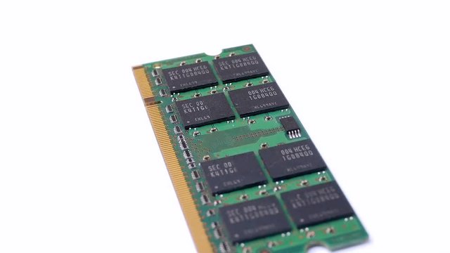 Dimm ram memory rotations in notebook on white background