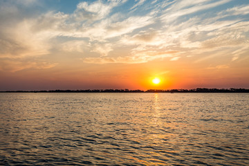 Parana river at sunset, Brazil. Border of Sao Paulo and Mato Grosso do sul states
