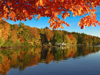 Autumn colors reflected in a Vermont Lake