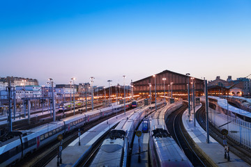 Fototapeta premium Widok z lotu ptaka stacji Gare du Nord nocą