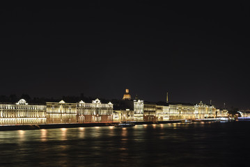 Night St. Petersburg Russia. View of the palace embankment.