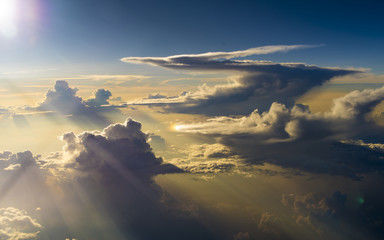 Sunset in clouds from above 