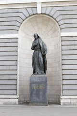 Obraz premium Pedro sculpture, Almudena Cathedral, located in the area of the Habsburgs, classical architecture