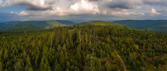 Panoramic view from the Frederick Tower on the Badener Hoehe in the Northern Black Forest near...