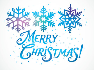 Inscription with snowflakes, as a decorative element for of themed layouts.