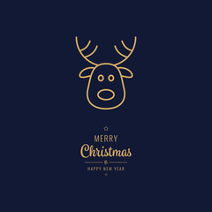 Obraz na płótnie Canvas merry christmas reindeer icon golden lettering blue background