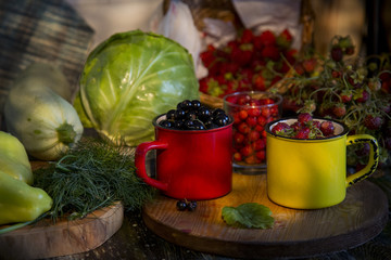 Juicy berries and vegetables