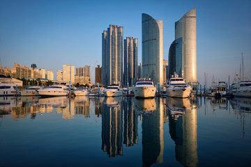 Busan marina with yachts on sunset, South Korea