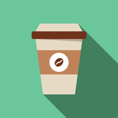 Paper coffee cup in flat design and bright colors. Illustration of takeaway coffee.