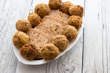 Fried meat meatballs in oil