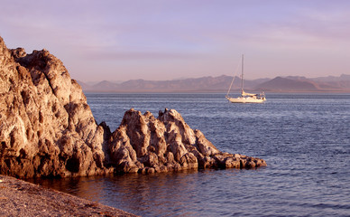 Sailboat anchored in the bay