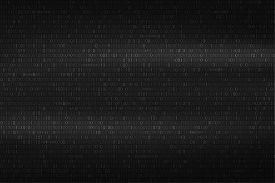 Abstract binary code background. Black and white digital technology wallpaper. Cyber data, decryption and encryption
