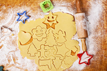 cutting out cookies from dough