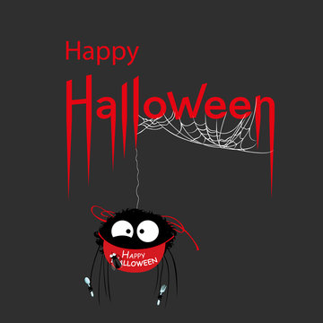 Happy Halloween card. Voracious spider in Happy Halloween apron. Vector Illustration