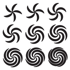 Set of vector spirals isolated on white background. Graphic elements.