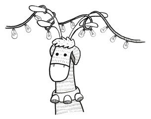 Cute lovely funny toy reindeer illustration. Cartoon ink character design for kids