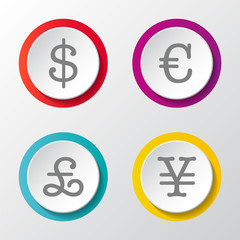 Fototapeta premium Global currencies - 3d icons on grey background. Vector.