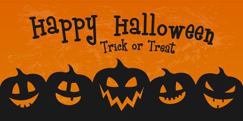 Scary banner for Halloween with silhouette of pumpkins. Vector.