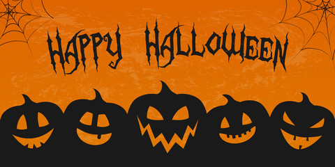 Scary banner for Halloween with silhouette of pumpkins. Vector.