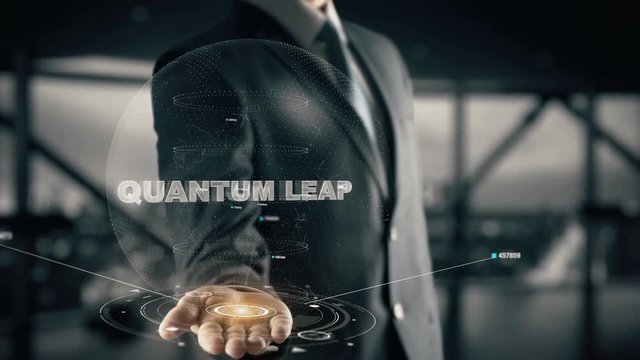 Quantum Leap with hologram businessman concept
