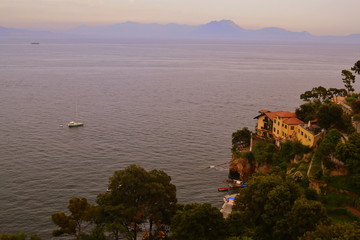 Panoramic top view of sea and mountain in southern Italy