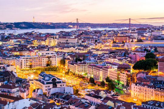 Aerial view of Lisbon from the Senhora do Monte viewpoint, located in the Graça neighborhood, Portugal