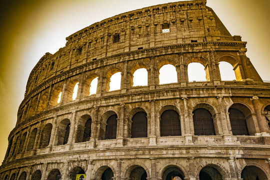 Colosseum closeup view, the world known landmark of Rome, Italy.