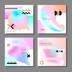 Set of artistic colorful universal cards. Wedding, anniversary, birthday, holiday, party. Design for poster, card, invitation. Vector illustration