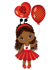 Vector Cute Little African American Girl with Balloons