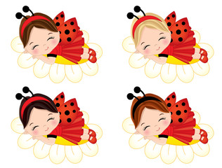 Vector Cute Little Girls with Various Hair Colors