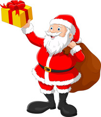Vector illustration of Happy Santa with sack isolated on white background
