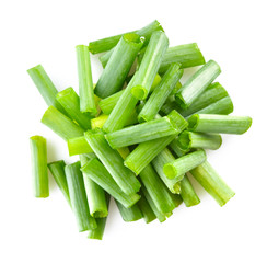 Onion leaves on a white background