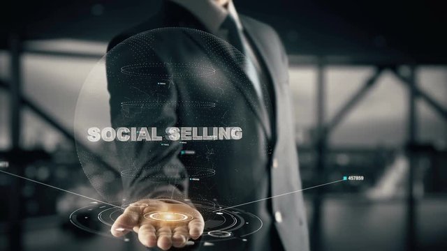 Social Selling with hologram businessman concept