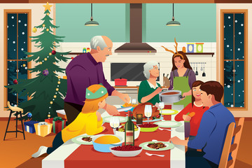 Family Having Christmas Dinner Together Illustration