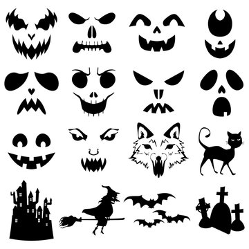 Halloween Pumpkins Carved Silhouettes Template
