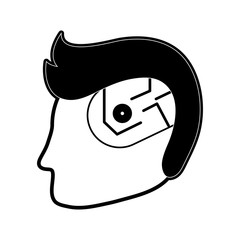 bionic human head artificial intelligence related icon image vector illustration design  black and white