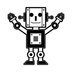 happy robot icon image vector illustration design  black and white