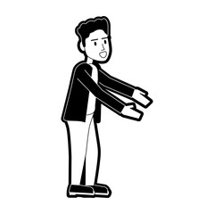 happy man stretching arms to the side icon image vector illustration design  black and white