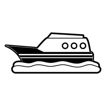 ship on water sideview icon image vector illustration design  black and white