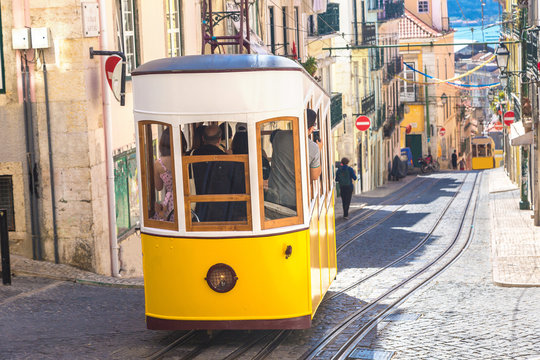 Funicular in the city center of Lisbon