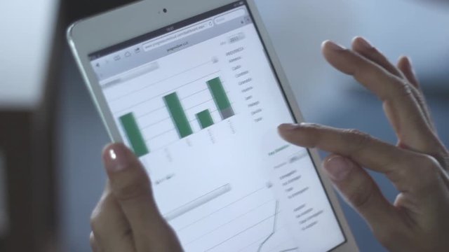 Bussineswoman using a digital tablet with stats and graphics