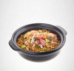 Claypot chicken rice or chicken rice on a background.
