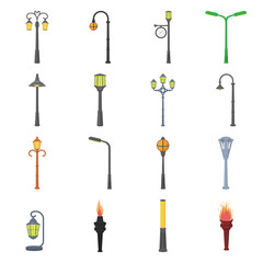 Lamppost in retro style,modern lantern, torch and other types of streetlights. Lamppost set collection icons in cartoon style vector symbol stock illustration web.